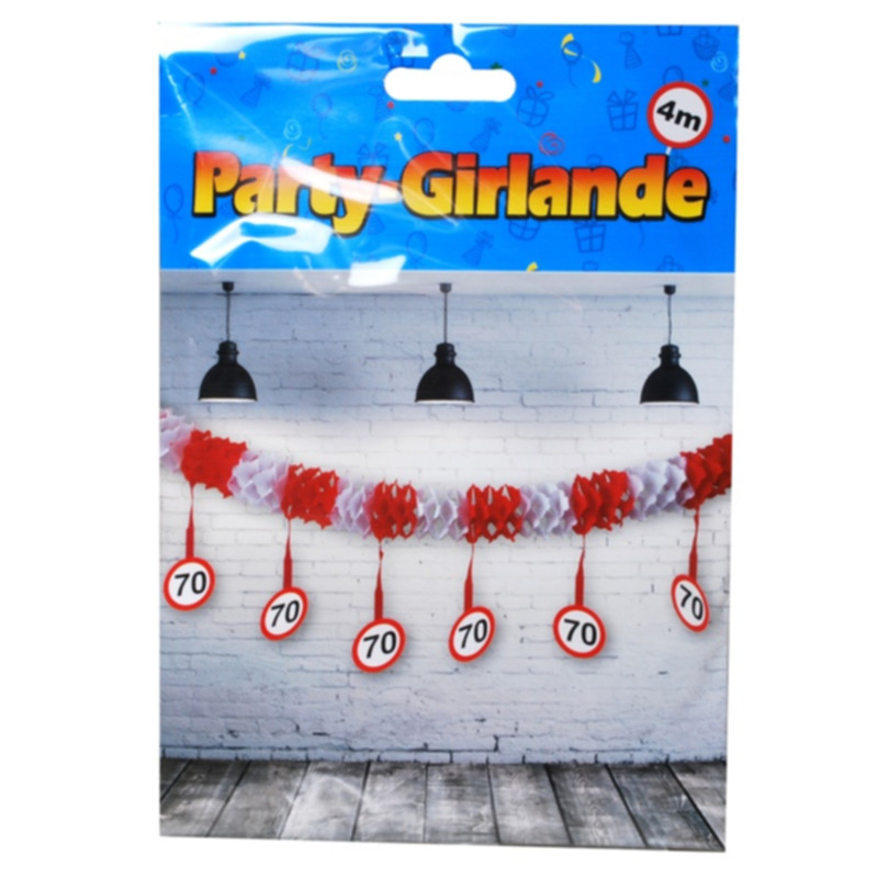 Udo Schmidt Girlande 70. Geburtstag rot weiß 4 m aus Papier festliche Dekoration für den runden Geburtstag